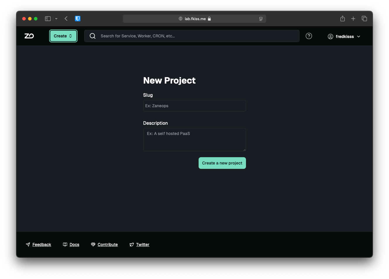 Create project page