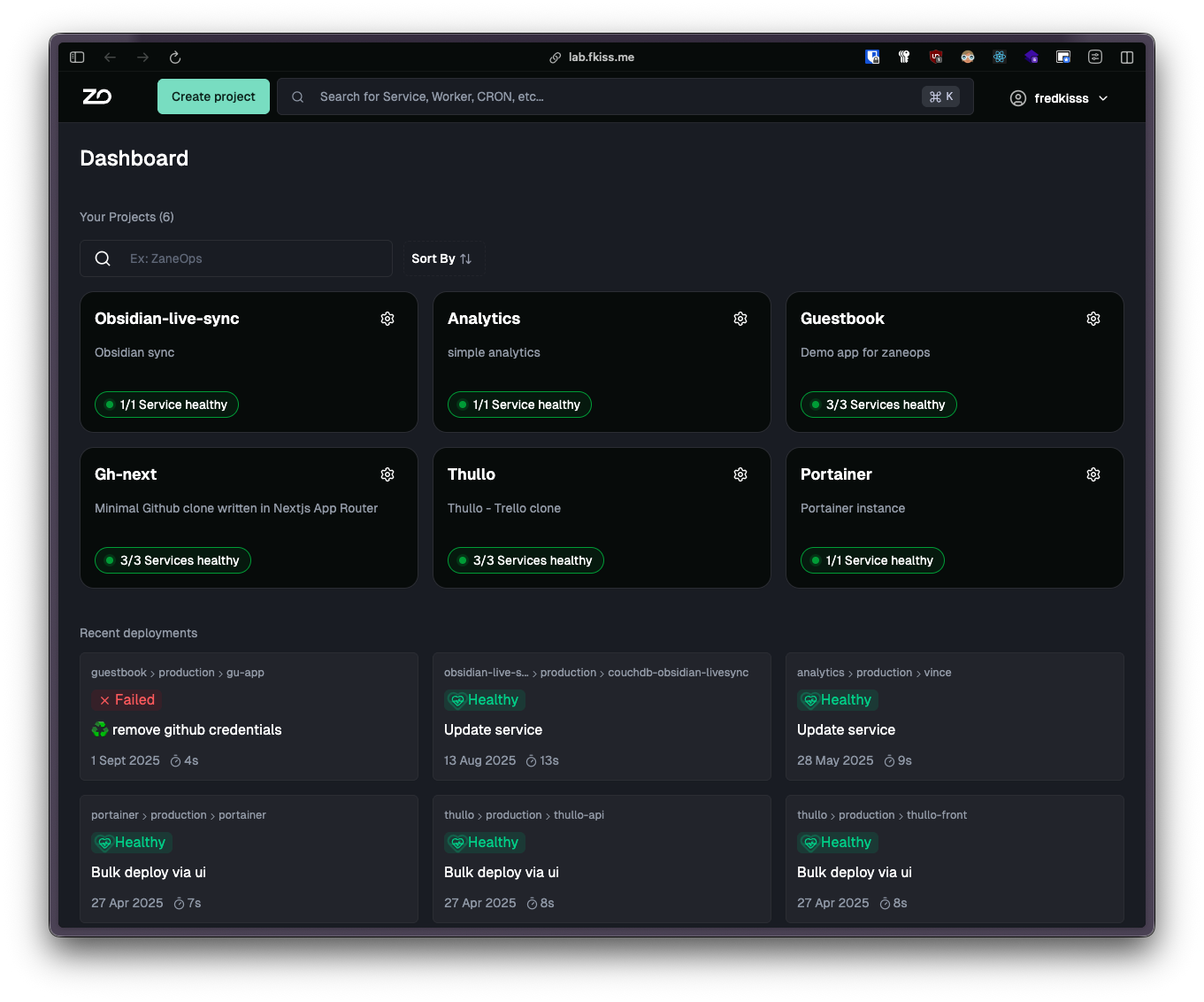 New Dashboard page