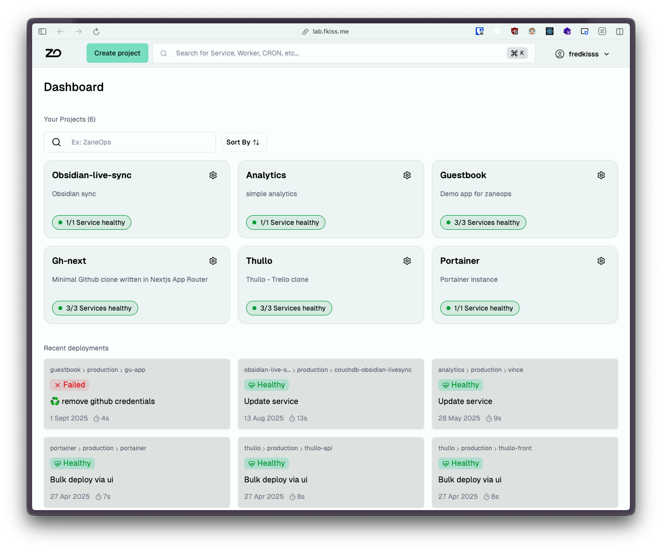 New Dashboard page